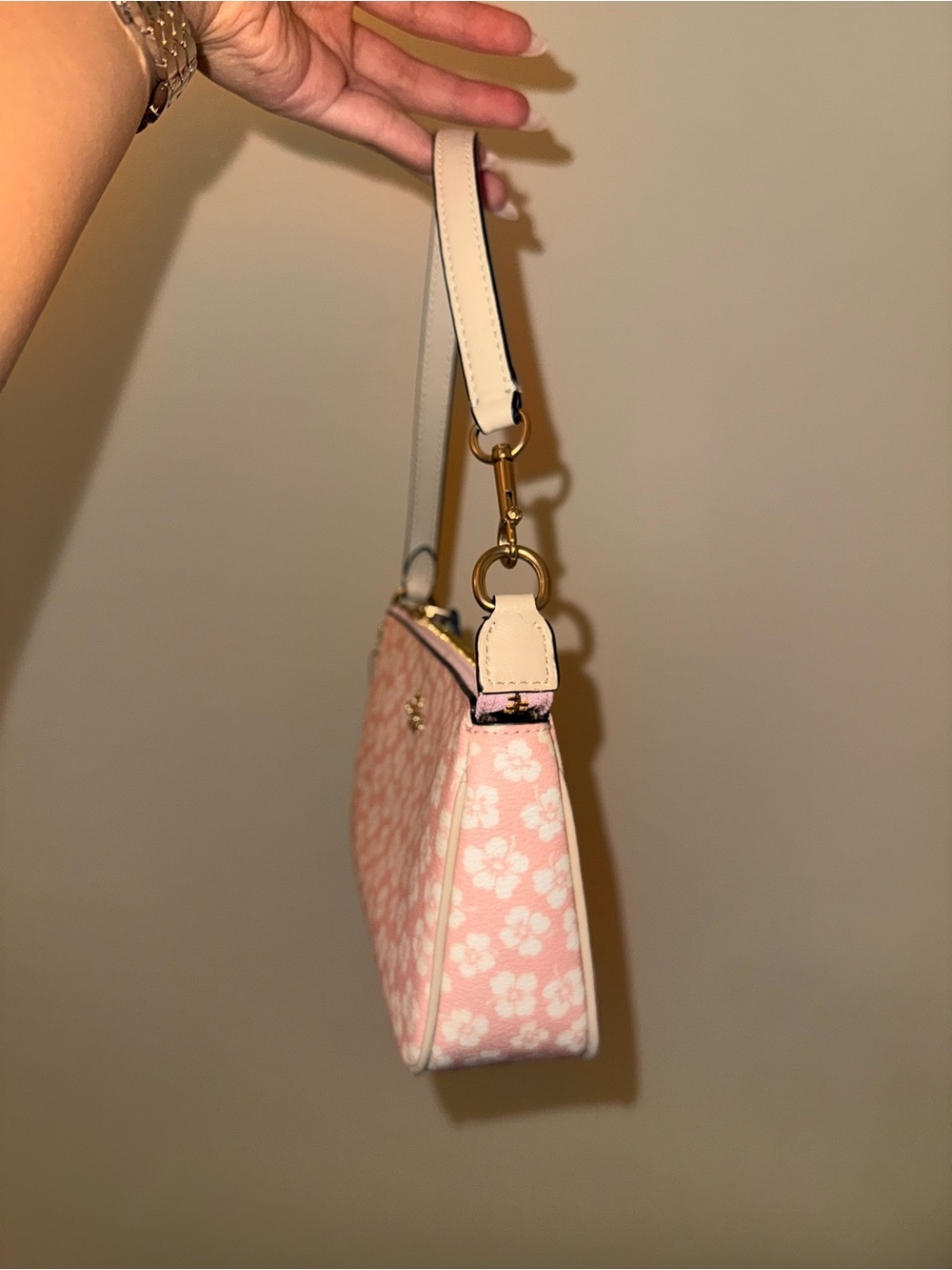 Coach Pink and White Floral Shoulder Wristlet - Picture 4 of 6
